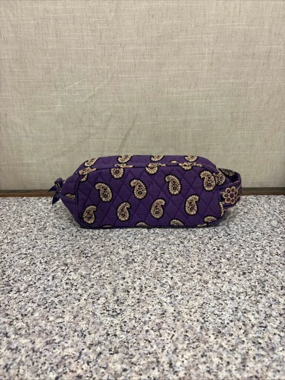 Vera Bradley Purple Quilted Paisley Fabric Zip Makeup Bag with Pockets
